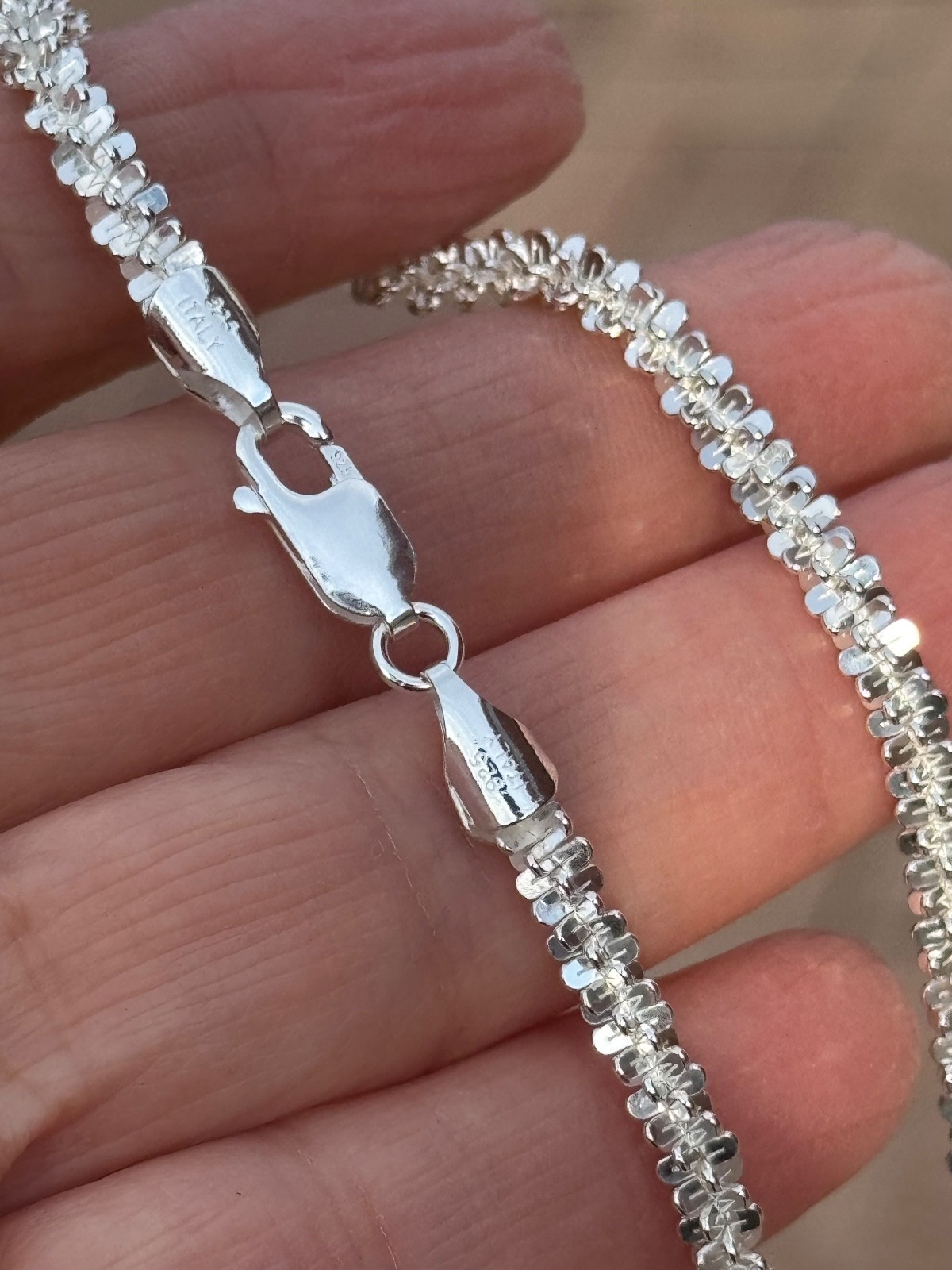925 Sterling Silver ( 4.6MM) Thick Margarita Criss Cross Rock Sparkle Chain
