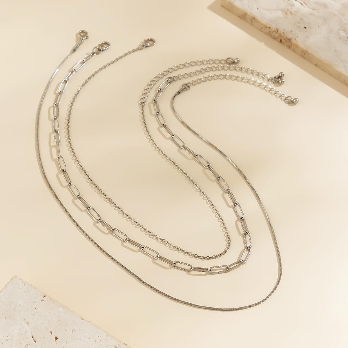 Silver Layered Necklace for Women Dainty Gold Plated Choker Necklaces for Womens