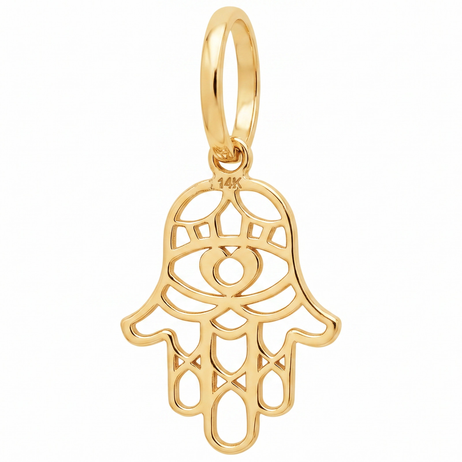 14k Pure Solid Yellow Gold Hamsa Hand Laser Cut Delicate Beautiful Charm Pendant