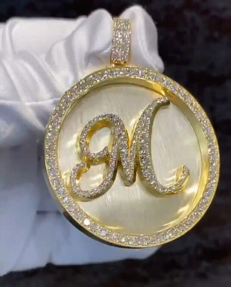 2.00 Ct Real Moissanite Custom Initial M Letter Pendant 14k Yellow Gold Plated
