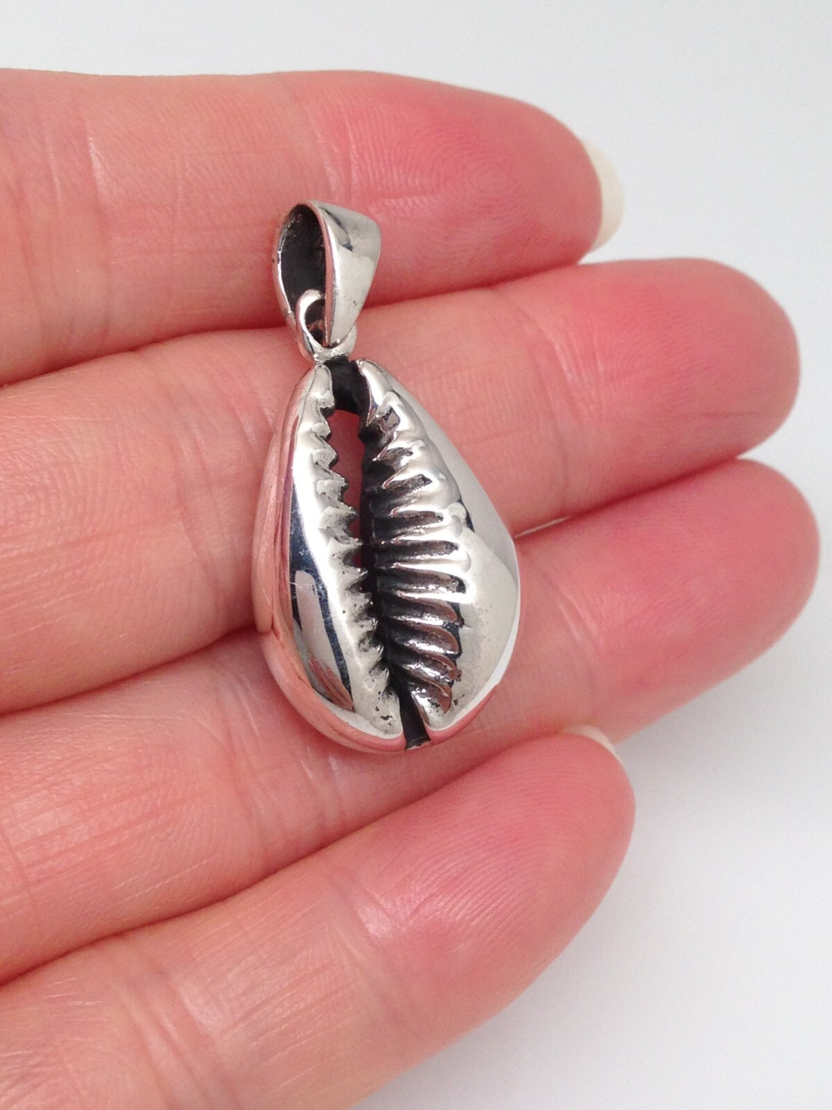 Cowry Cowrie Shell Pendant 925 Sterling Silver Heavy Beach Charm 21mm (30mm)