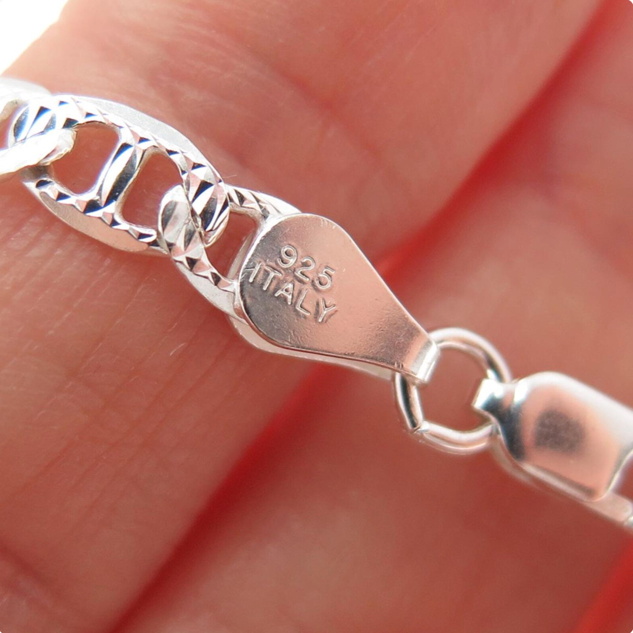 Real Sterling Silver Mens Diamond Cut Mariner Chain Necklace all sizes/Italy