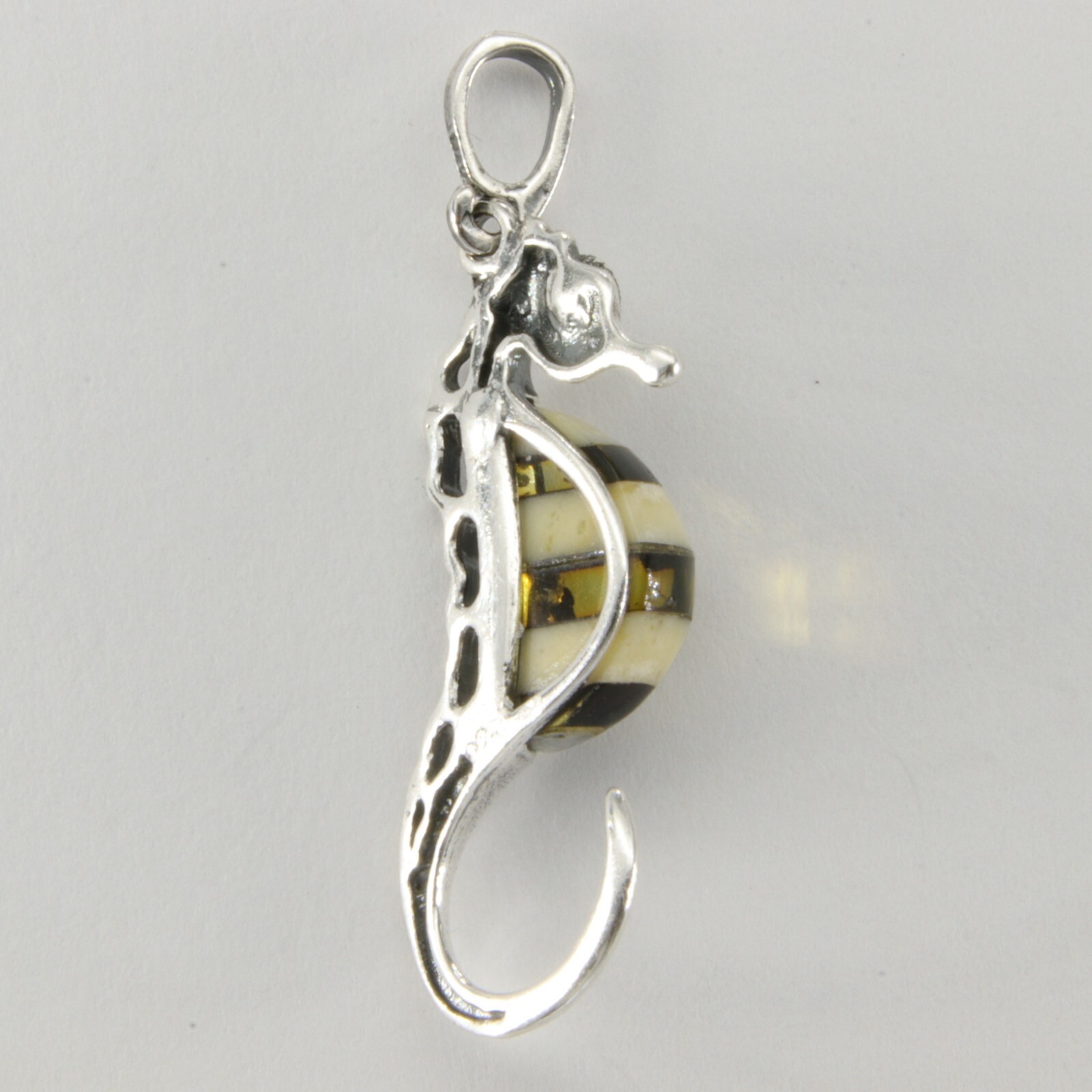 Multi-Color BALTIC AMBER Sea Horse Pendant – 925 STERLING SILVER #5718e