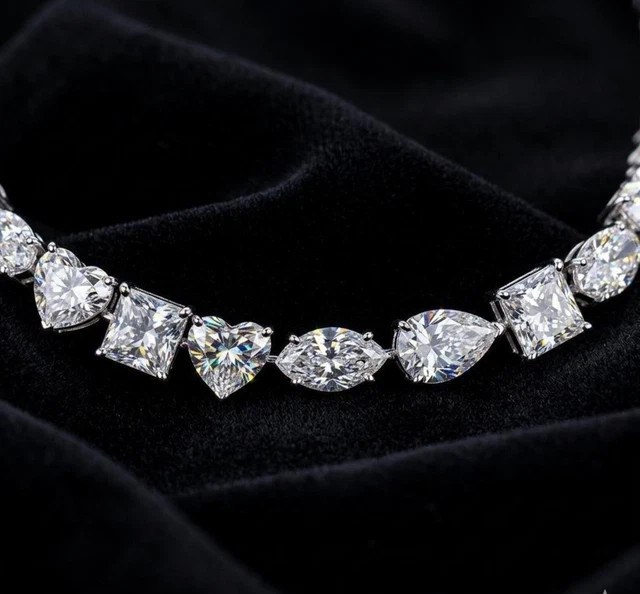15CT Multi Cut Tennis Necklace Real Moissani 14K White Gold Plated Silver