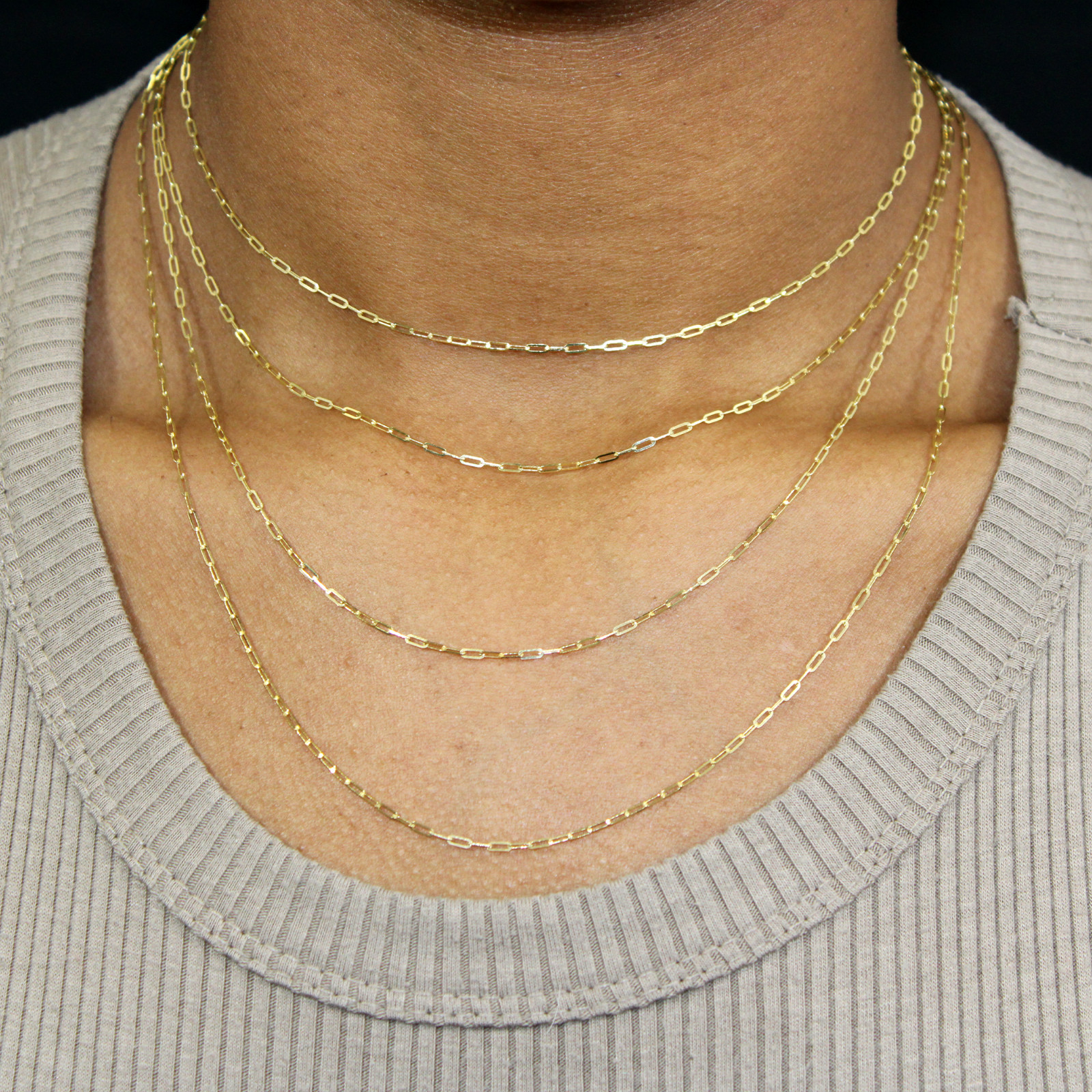 14k Gold Chain 1.5mm Solid Necklace Paper Clip Chain 14″ 16″ 18″ 20″ Fine Fancy