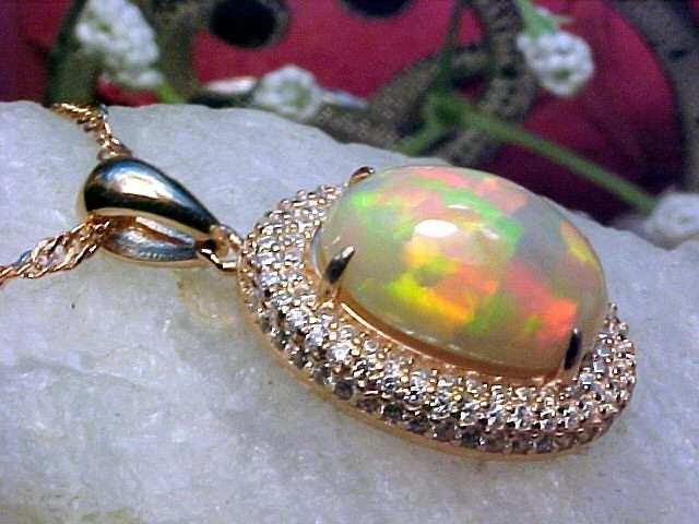 4.5ctw Opal and White Sapphire RGP Sterling Silver Pendant Necklace