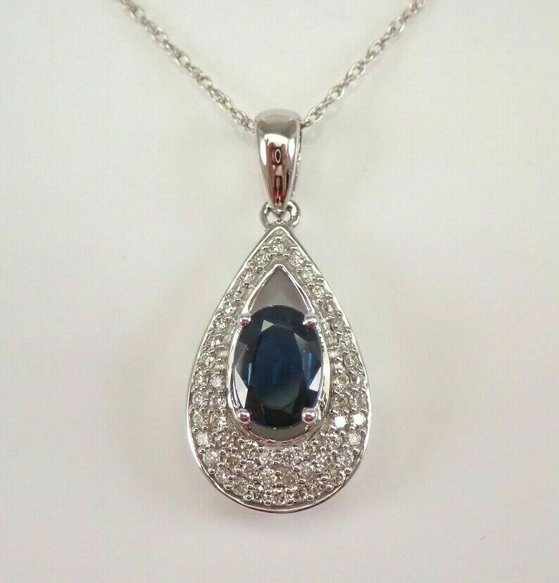 3Ct Oval Cut Blue Sapphire Teardrop Pendent 14K White Gold Finish 18”Free Chain