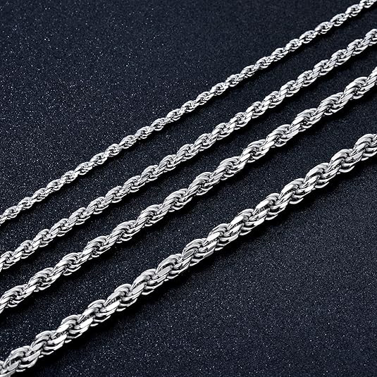 2/3/5 mm 925 Silver Rope Chain Necklace 18-24 inches for Men and Women