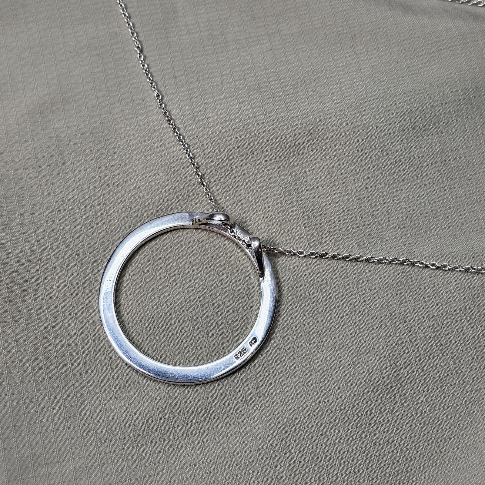 925 Sterling Silver Marcasite Circle Pendant Slide Necklace – 4.5g