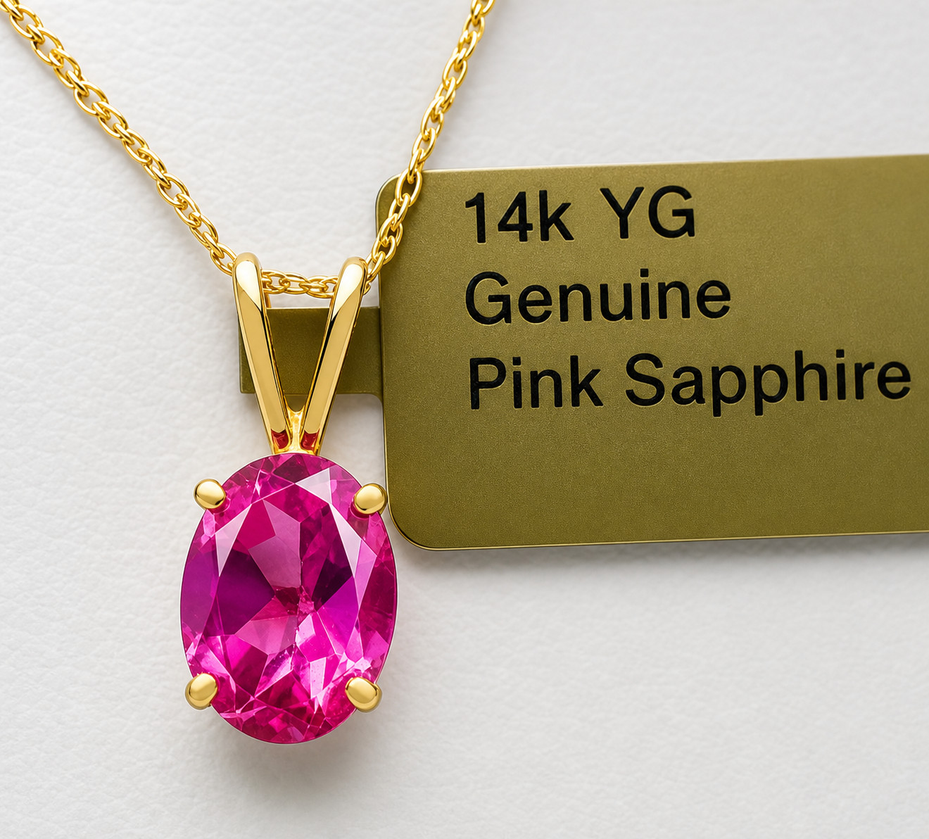 GENUINE 1.65 Cts PINK SAPPHIRE SOLITAIRE PENDANT SOLID 14K YELLOW GOLD – NWT