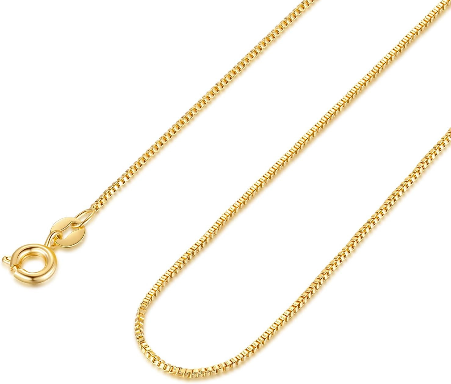 14K Gold Necklace for Women Gold Chain for Men 1mm Wide Thin Box Chain Thin N…