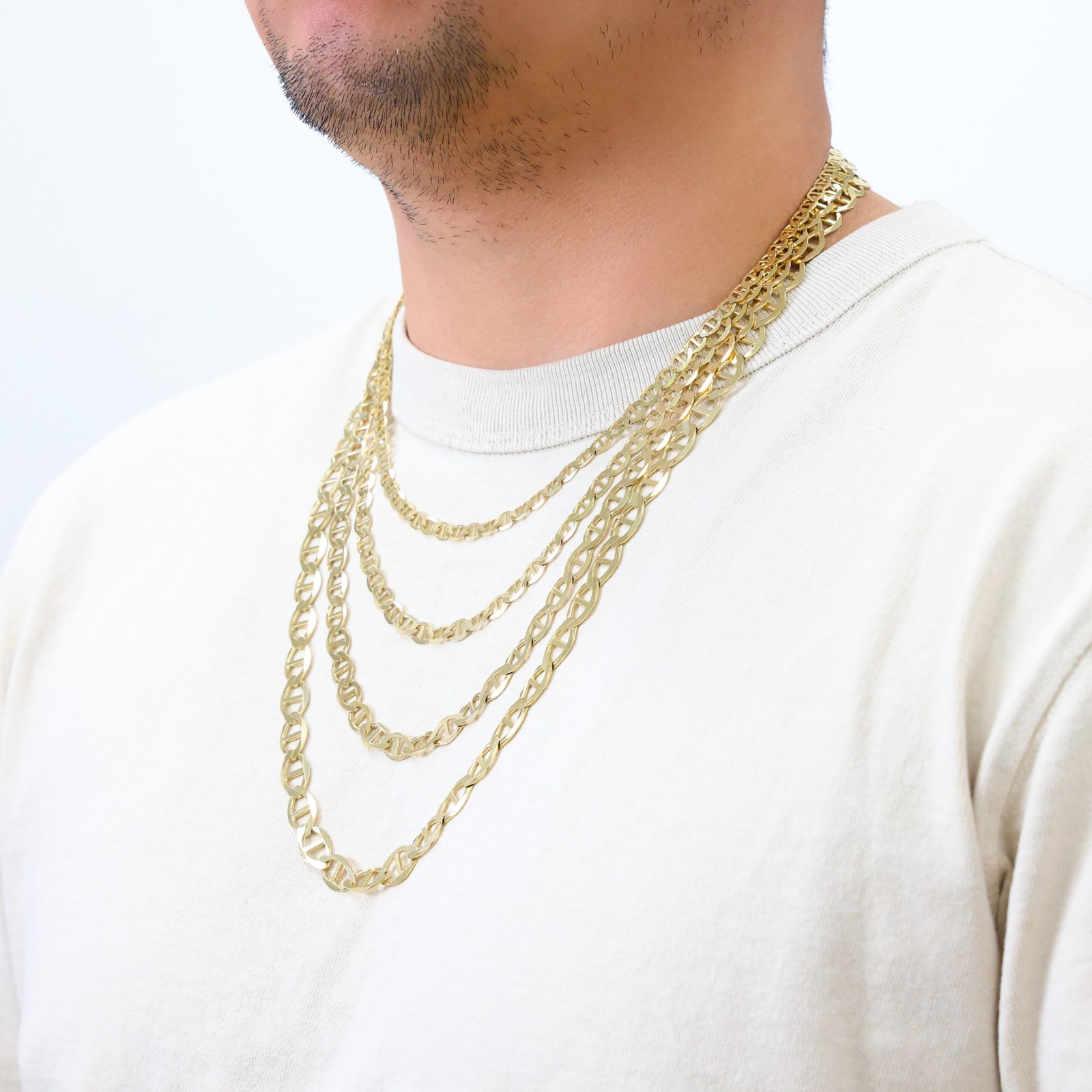 10K Yellow Gold Solid 2mm-9mm Mariner Anchor Flat Link Pendant Necklace 16″- 30″