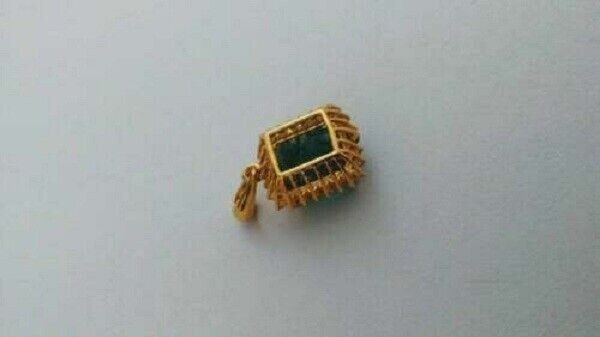 18″ Natural Emerald & Diamond Emerald Cut Pendant 14k Yellow Gold For Wedding