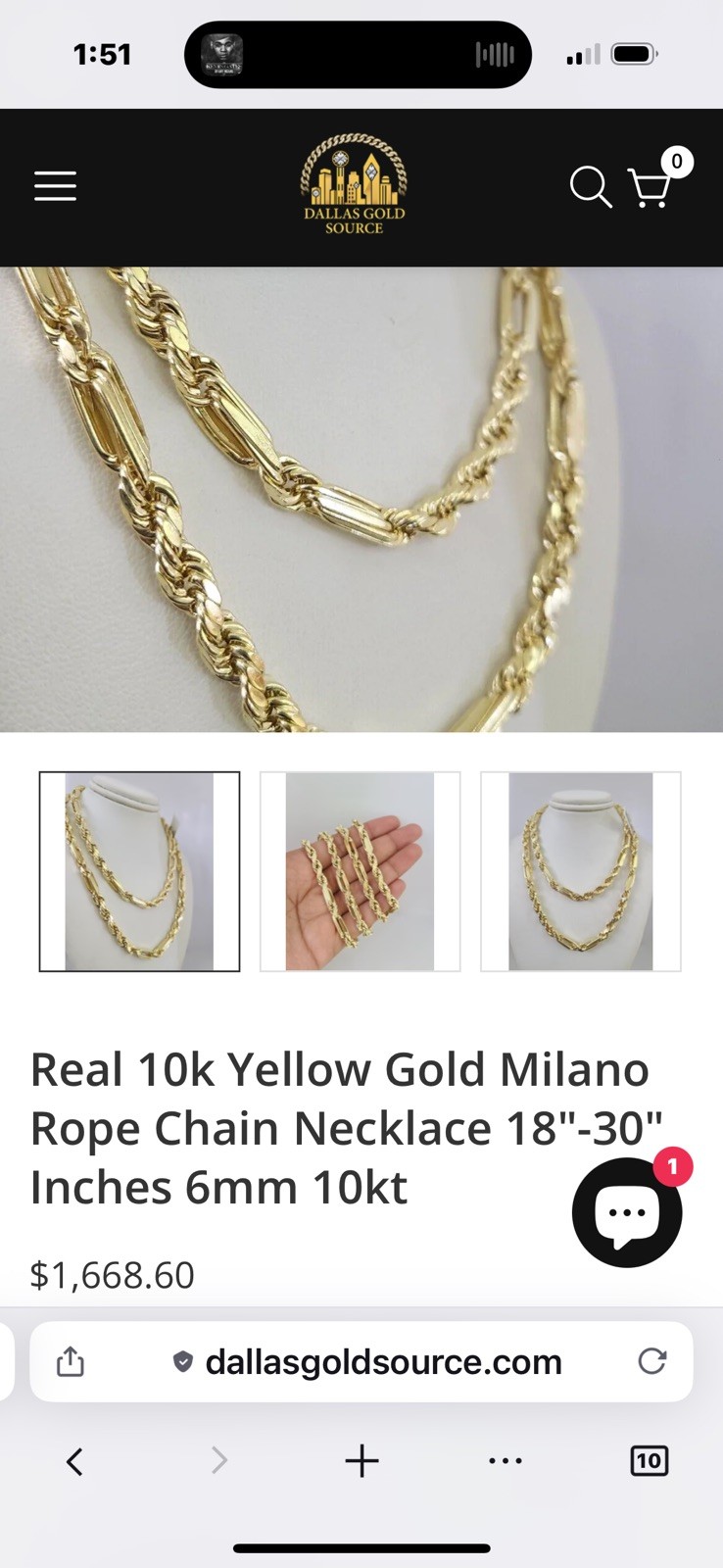 10k 6mm 22” Milano Rope Chain With Spiral Cross Pendant