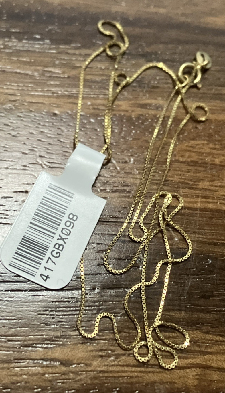 10kt Real Solid Gold Thin Box Chain Necklace 1gram 20” GND Brand New with Tag