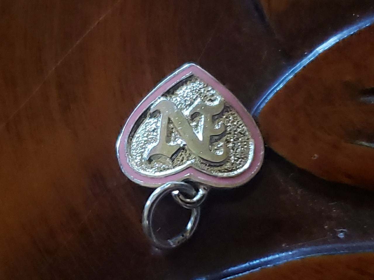 Hawaiian Heirloom Baby Jewelry Sterling Silver Heart Pendant 9mm Letter N Pink