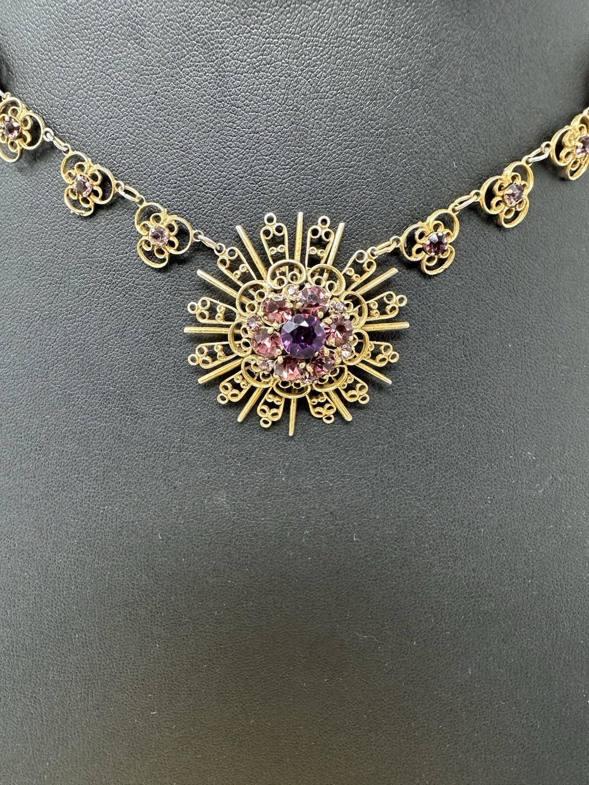 Sterling Silver Amethyst Floral Choker Necklace Bracelet Earrings Set 60g 16” 6”