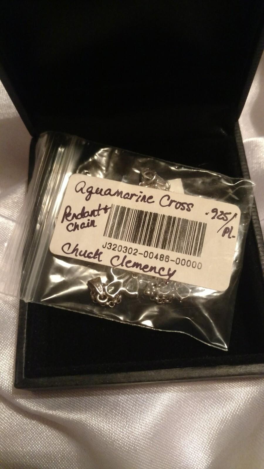 Aquamarine Cross Pendant w/chain, Chuck Clemency Designer, March Birthstone