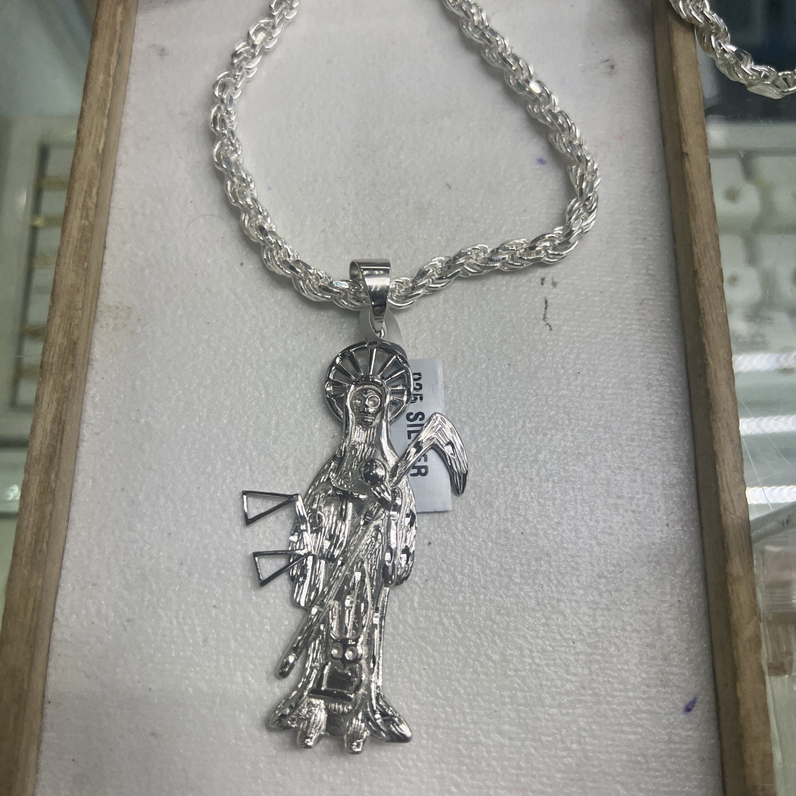 Sterling Silver Grim Reaper Pendant Dije de la Santa Muerte en PLATA XLarge 3”