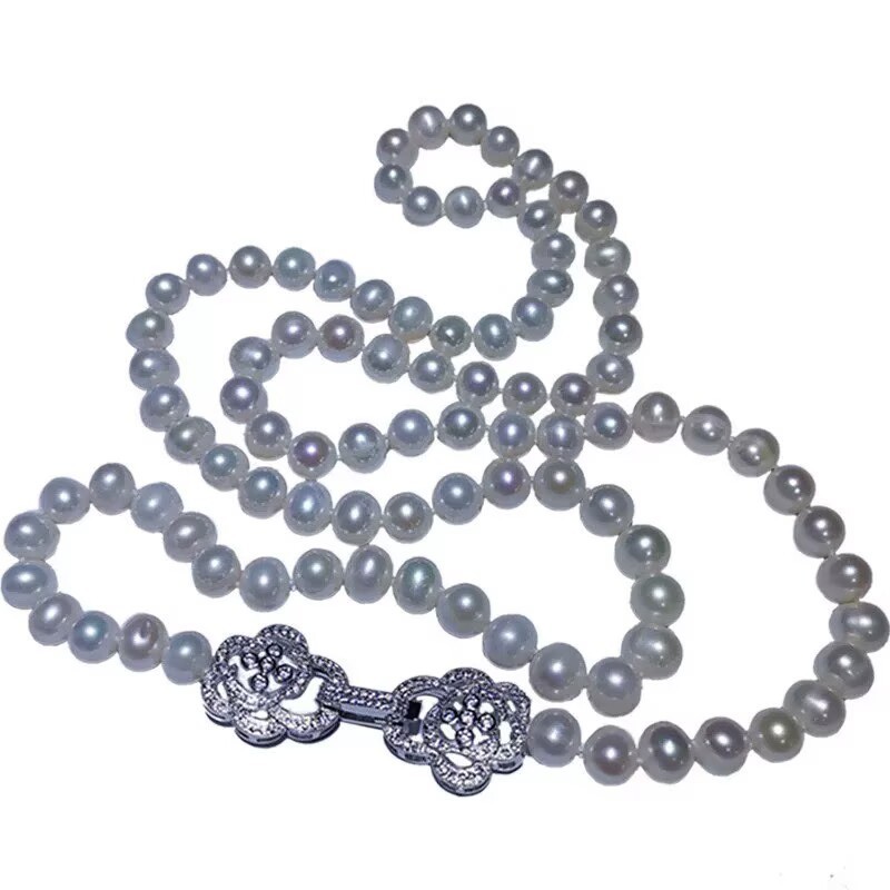 classic 8-9mm south sea white peal necklace36inch 925s