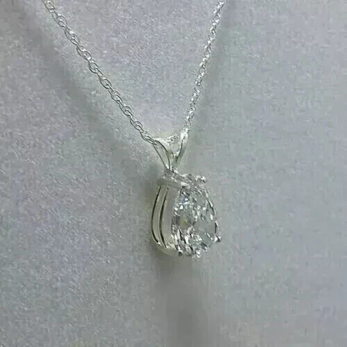 2.00Ct Pear Cut Lab Created Diamond 14k White Gold Plated Solitaire Pendant