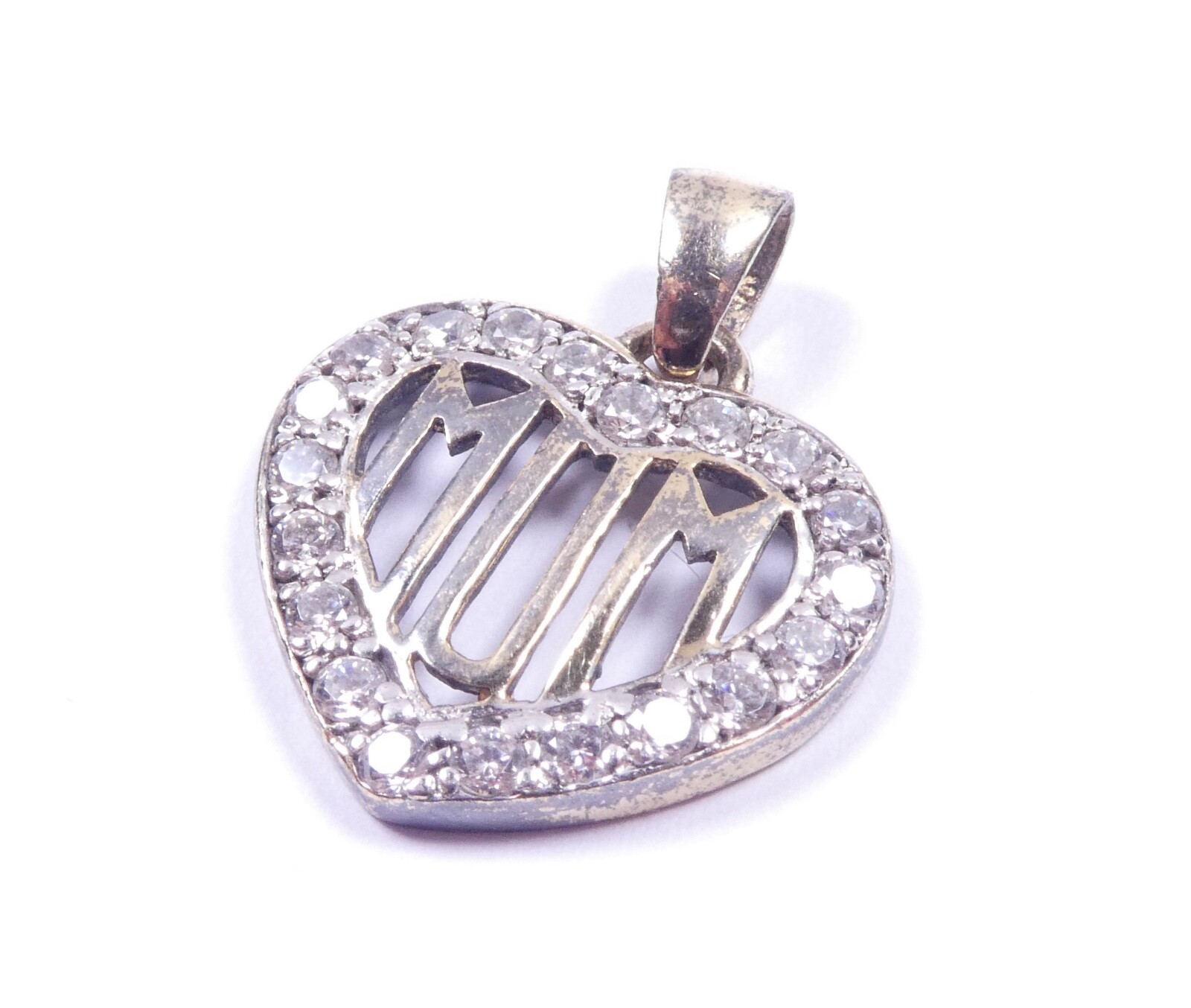 Mum Pendant Love Heart 925 Sterling Silver CZ Set 2.1g