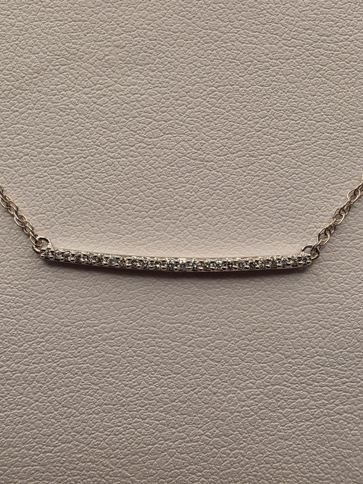 14K White Gold Natural Diamond Bar Necklace Long Pave Horizontal Bar Pendant Lay