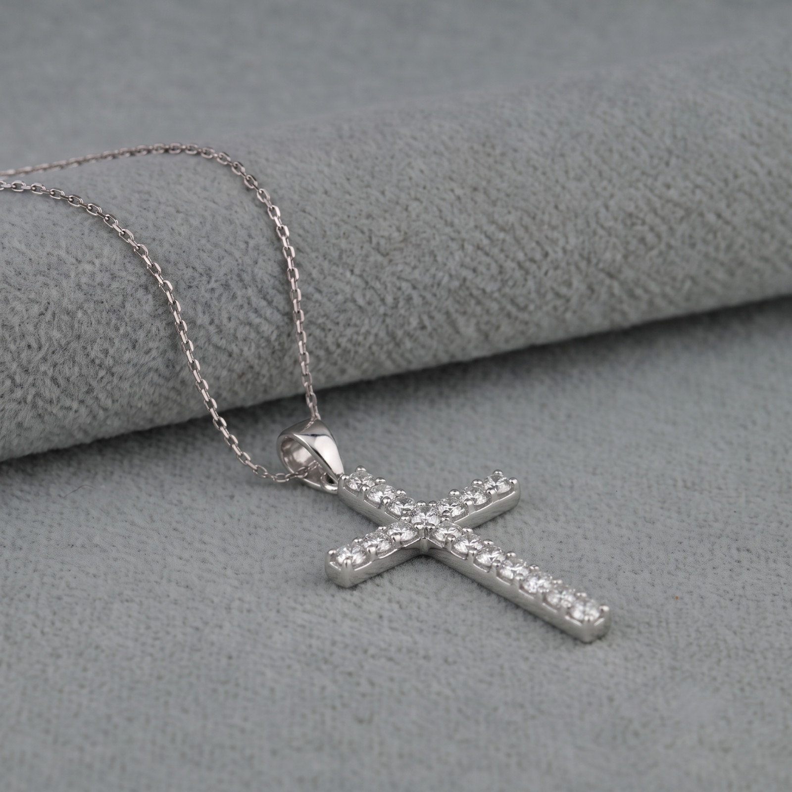 Round Cut Lab Grown Diamond 14K Gold Minimalist Cross Fine Pendant For Gift
