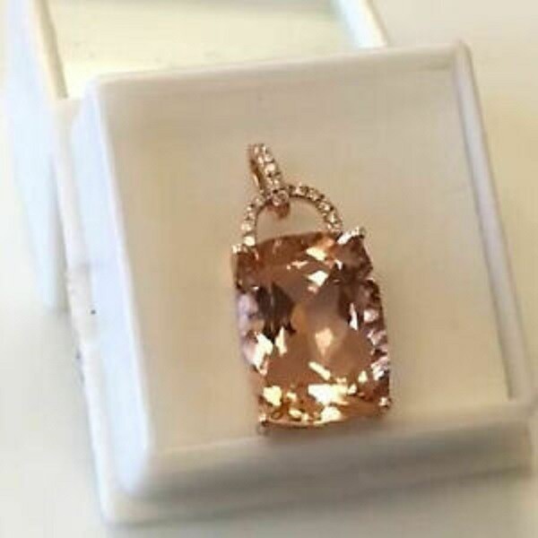 3Ct Cushion Cut Morganite Solitaire Pendant 14K Rose Gold Finish Free Chain
