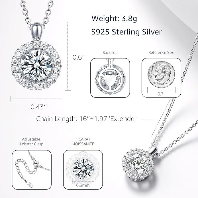 Moissanite Necklace for Women, Dancing Necklace for Anniversary Mother’s Day