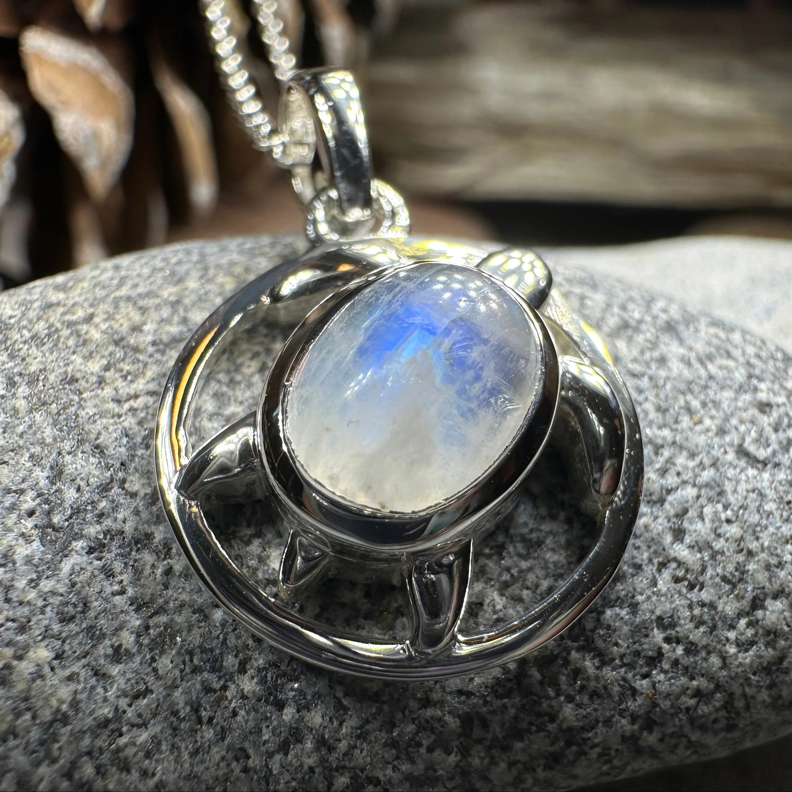 Moonstone Turtle Necklace Animal Pendant Beach Ocean Ladies Girls 925 W/CHAIN