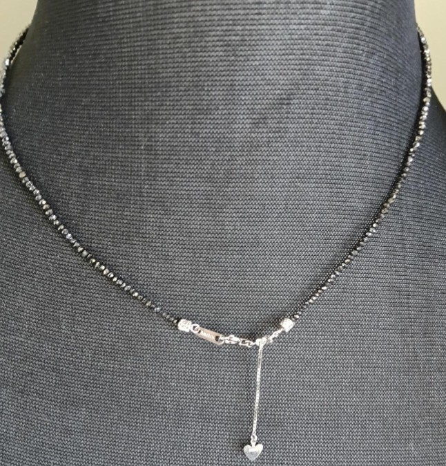 Black Diamond set Necklace with earring Natural 18k White Gold Setting real gem