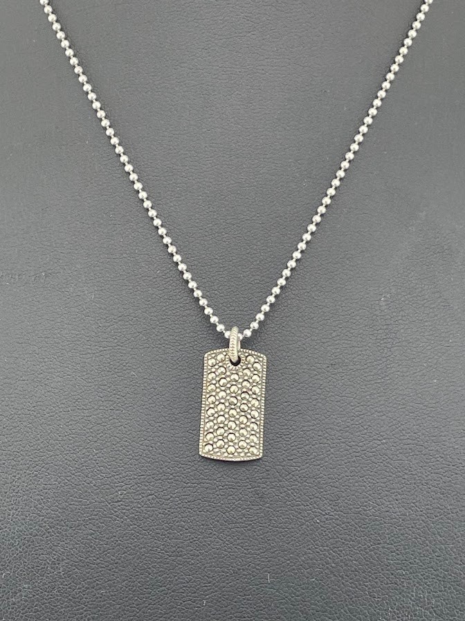 JUDITH JACK 925 STERLING SILVER MARCASITE TAG BEAD NECKLACE 16″ DECO STYLE 796