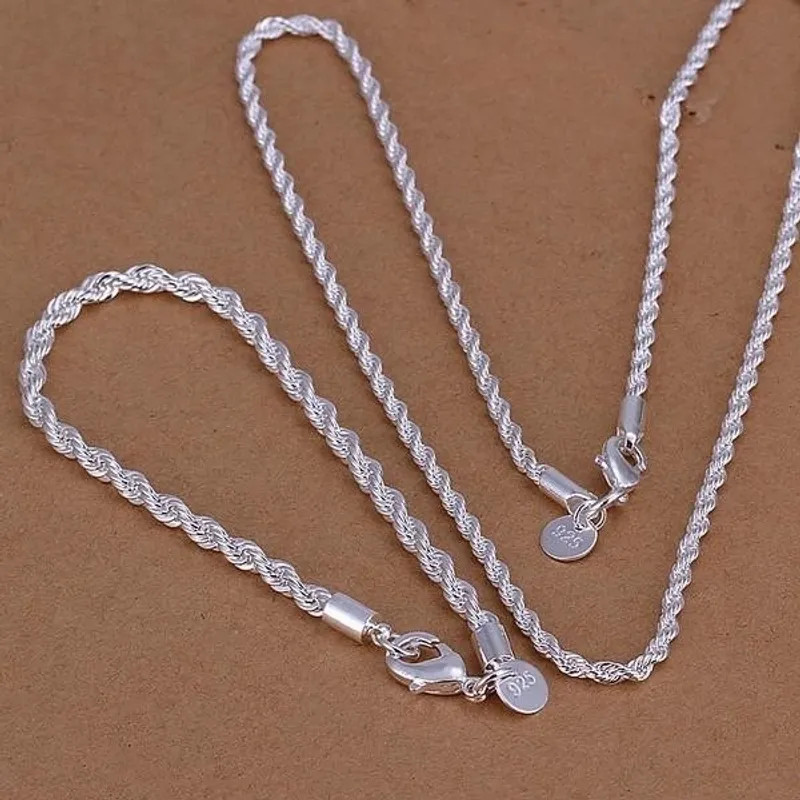 4mm Diamond Cut Solid 925 Sterling Silver Italian Rope Chain Men’s Necklace