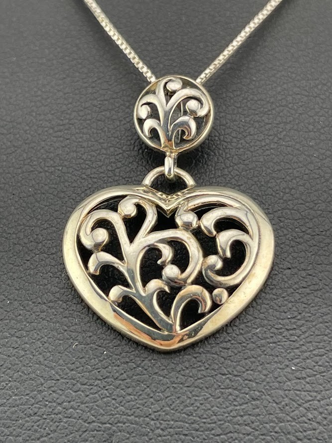 ATI THAILAND 925 STERLING SILVER OPEN SCROLLWORK HEART NECKLACE 16″ LOVE 2205