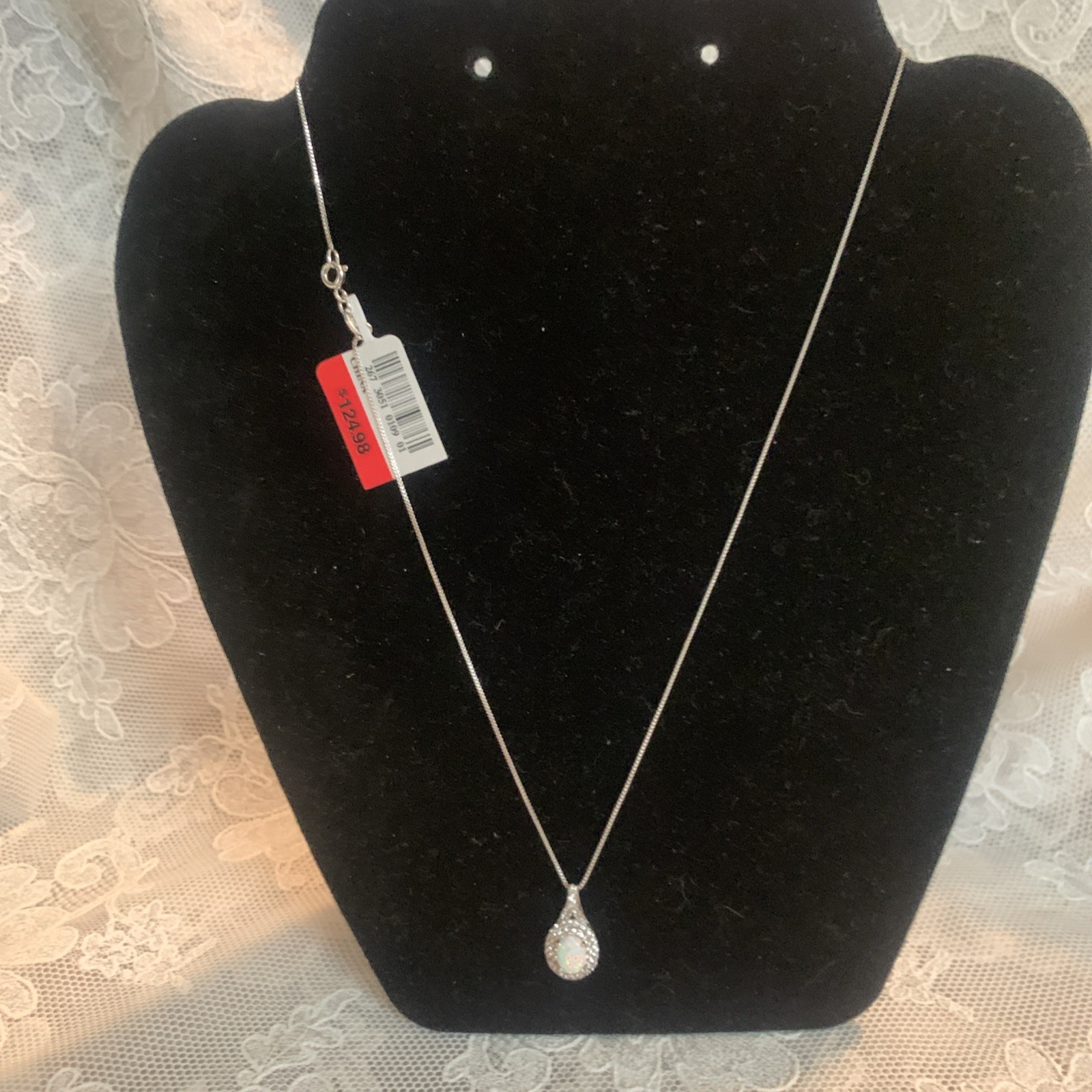 New Opal & White Sapphire Lab Created Sterling Silver 18″ Pendant Necklace