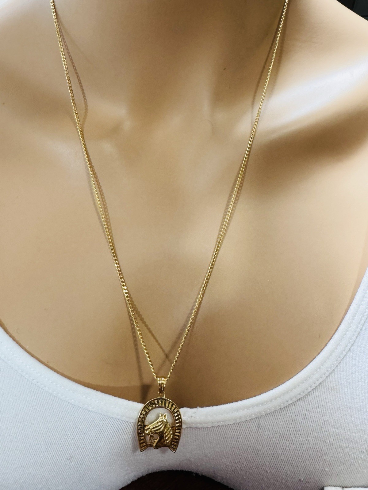 Rare 18K 750 Fine Genuine Gold Horseshoe Set Necklace 24”/23.5” Long 9.83g 2.2mm