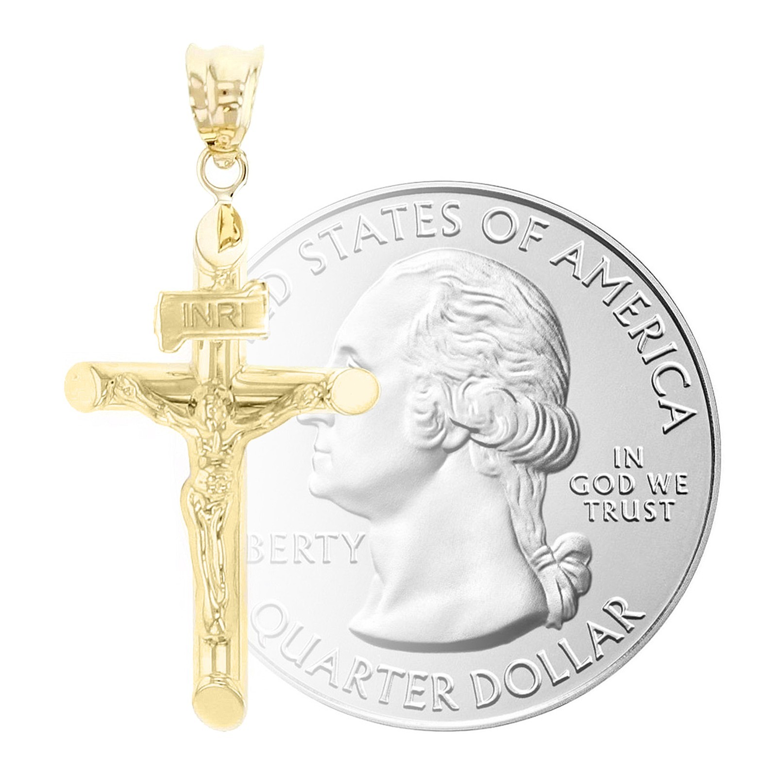 Italian 14k Yellow Gold Hollow INRI Crucifix Cross Charm Pendant 1.2″ 0.9 grams