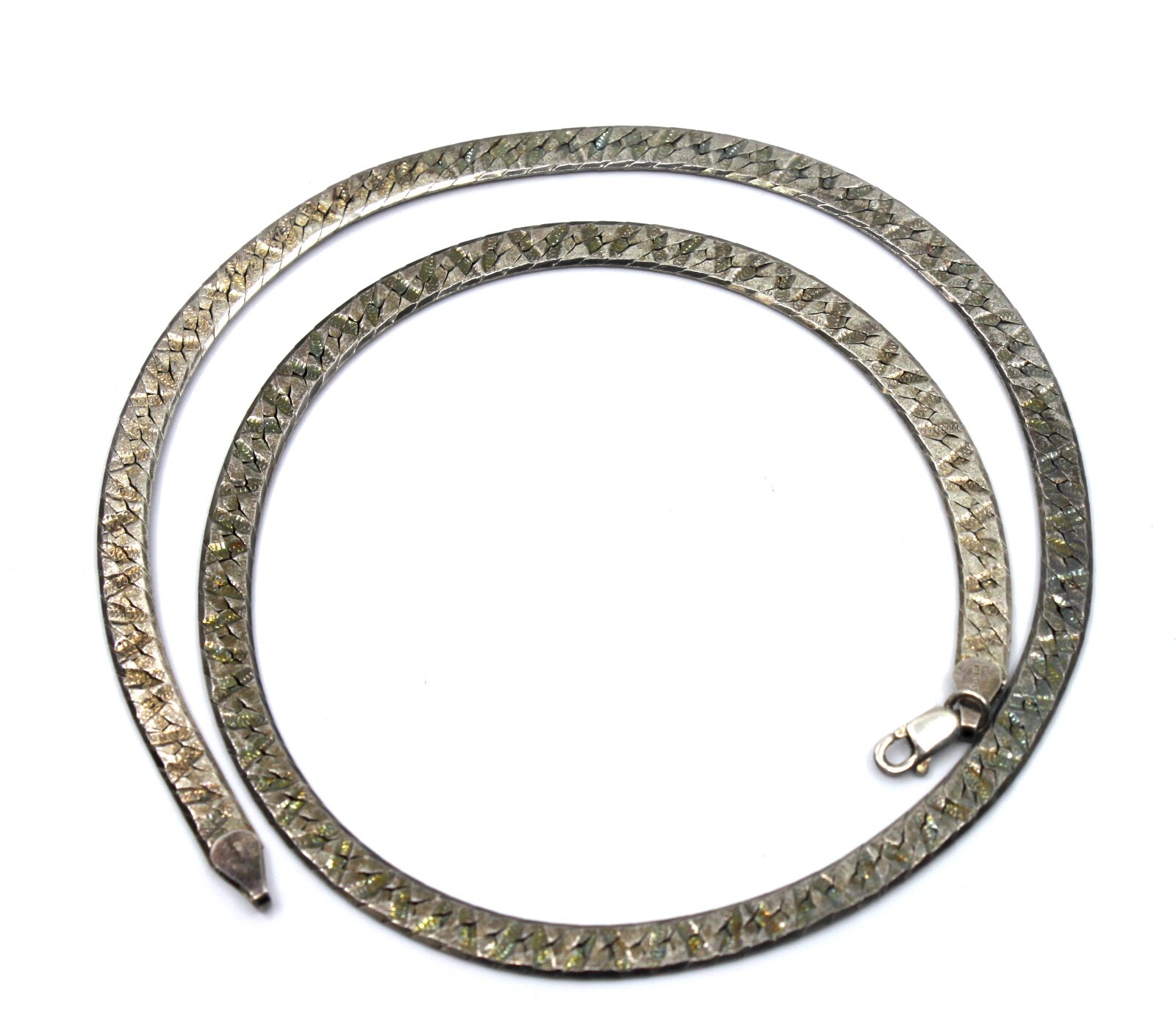 Sterling Silver Sign MR Woven Textured Flat Chain Necklace 18″inch