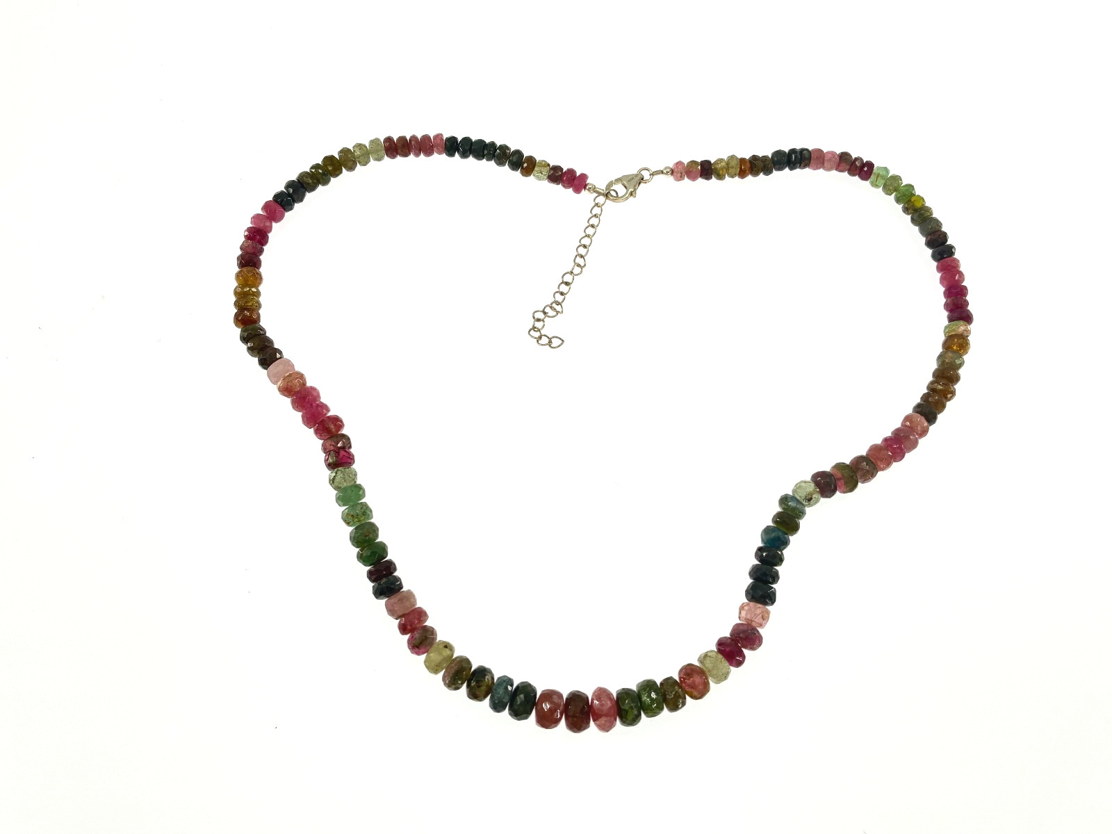 Multi Tourmaline Bead Necklace Sterling Silver 925 Signed KJC India 18in 5mm Box