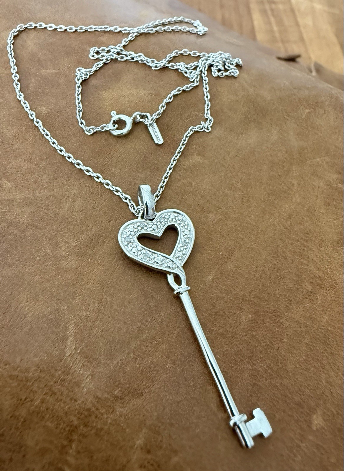 OTC Heart Key Mined Diamonds Sterling Silver .925 Pendant Necklace 18” Inches