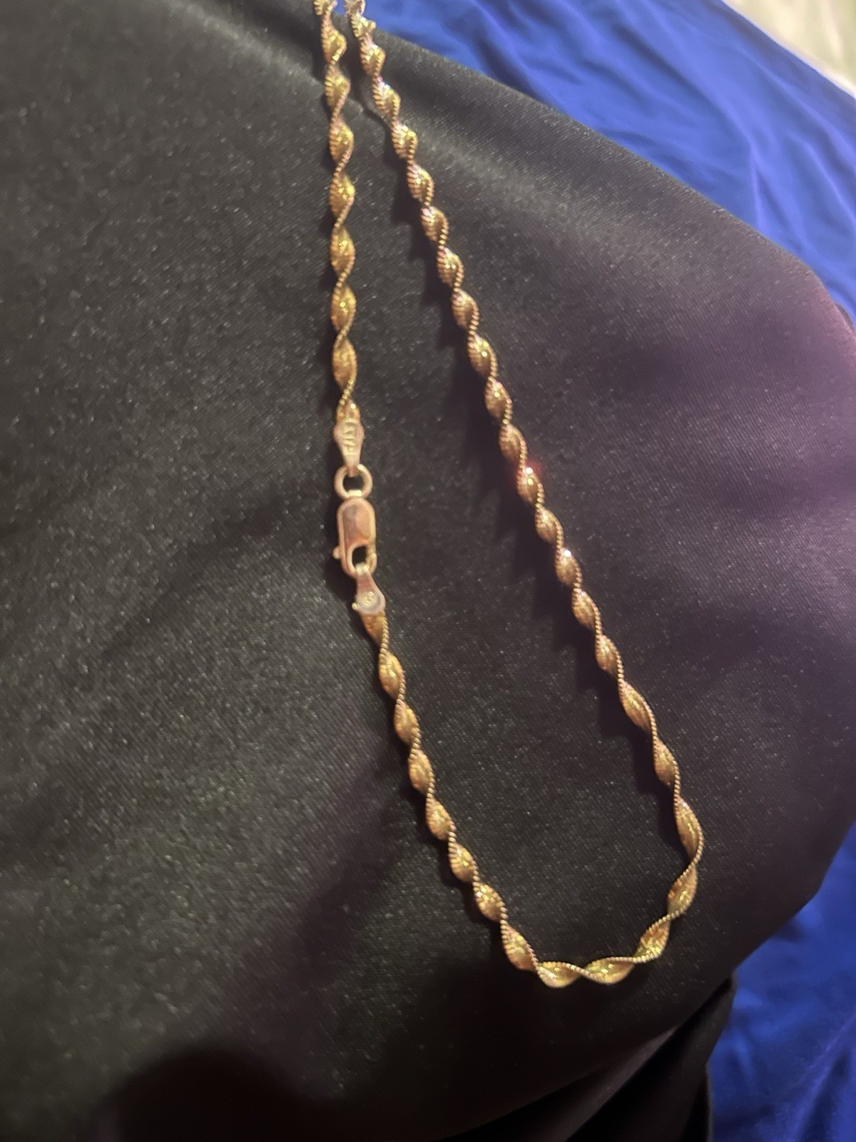 925 Yellow Gold Rope Chain Necklace, Sterling Silver Base, No Stone, Lobster