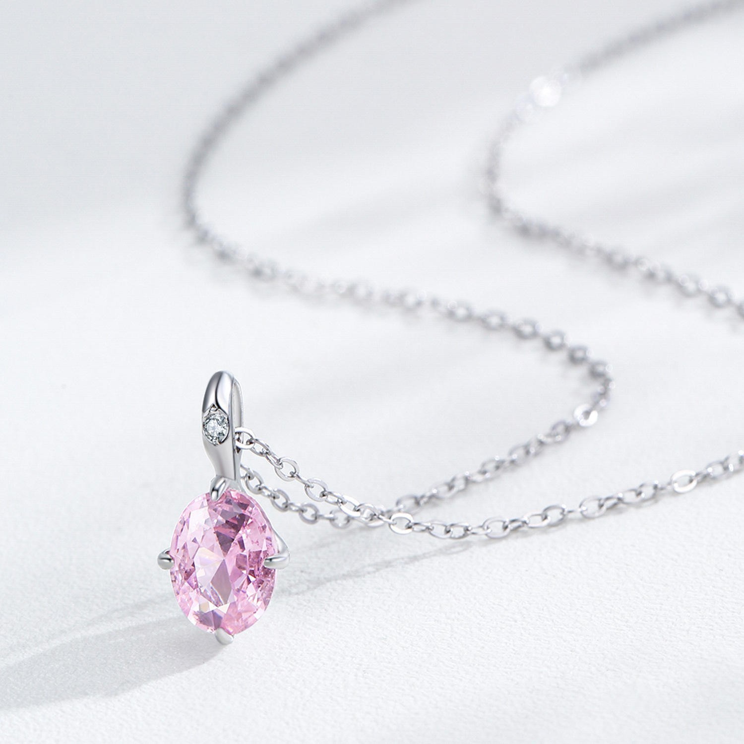 4CT Pink Oval cut Shaped Moissanite Pendant 14K white Gold Plated free chain