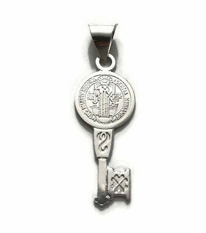 925 Silver Saint Benedict key pendant / medalla de San Benito llave plata – P63