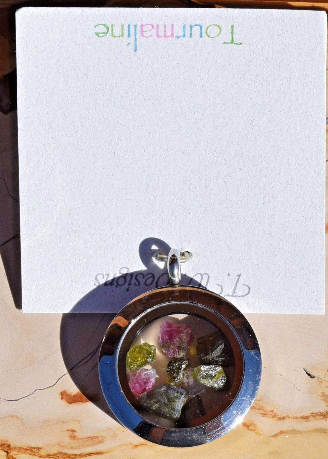 Tourmaline Floating Gems Polished Stainless Steel Locket Pendant