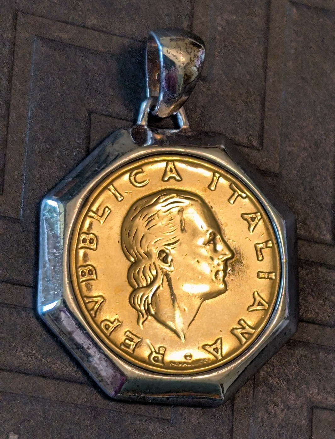 Milor Italy Genuine 1979 200 Lire Italian Coin Pendant Sterling Silver Bail