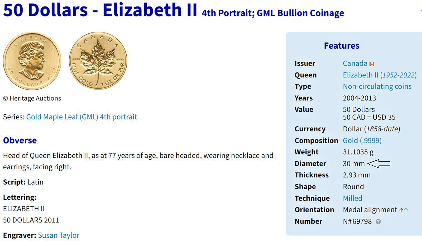 4.3 gm 30.28 mm 14k Gold Coin Bezel Pendant Fits 1oz Canadian Elizabeth II 4 Tab