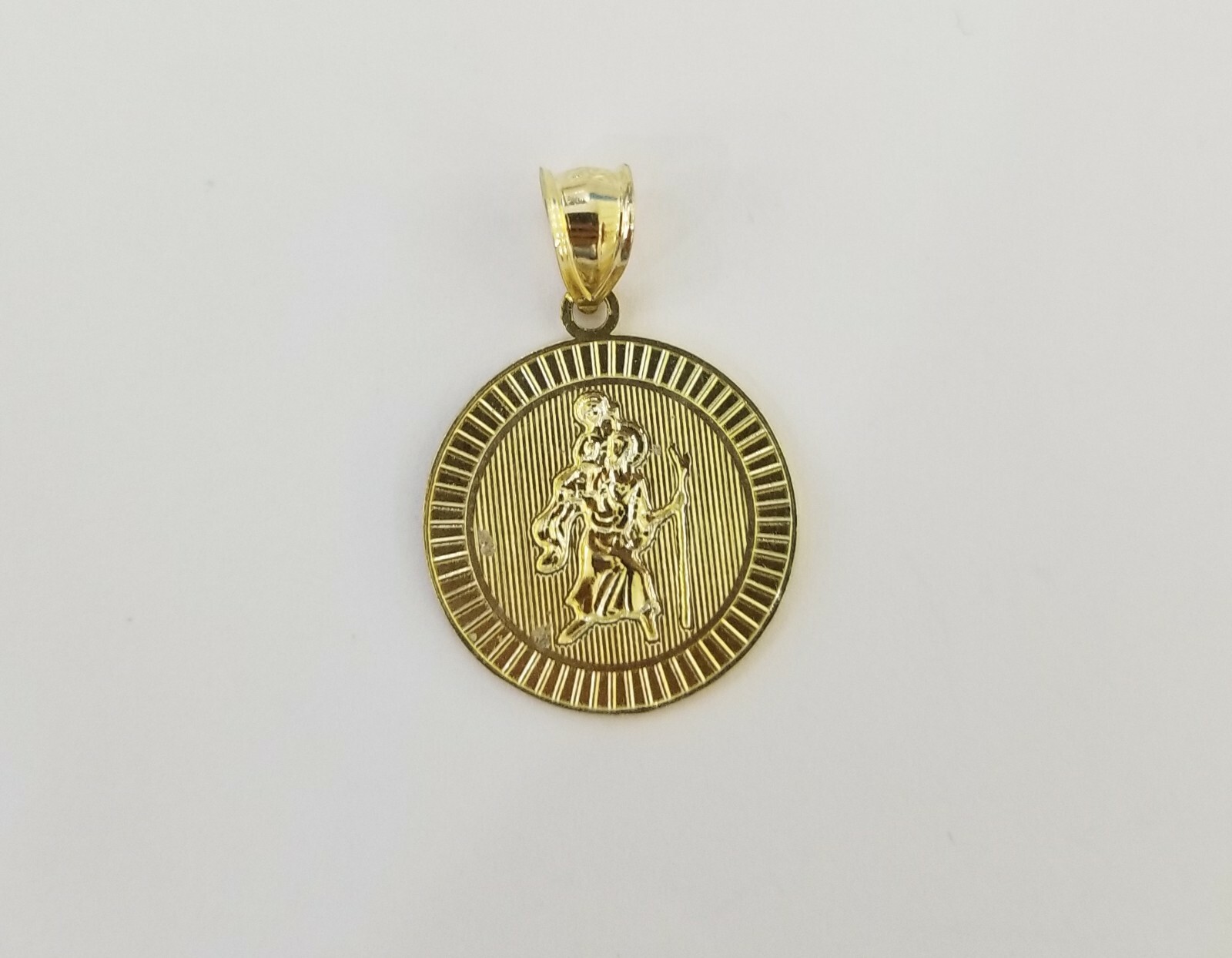 10k Yellow Gold Circle Saint Christophe Charm 10kt Round Pendent Real Gold