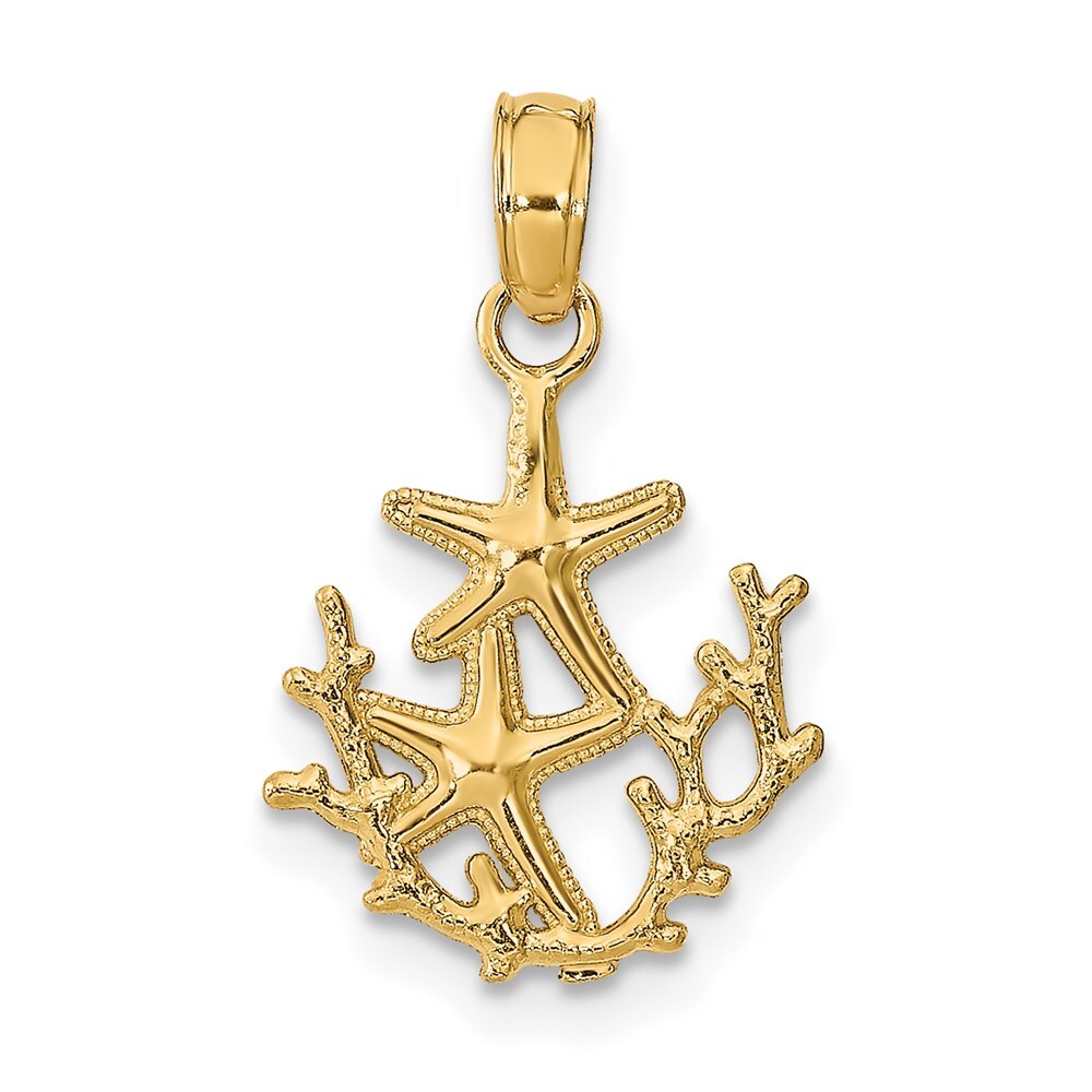 14k Yellow Gold Mini Double Starfish & Coral Charm Pendant 0.69gm L-0.75 in