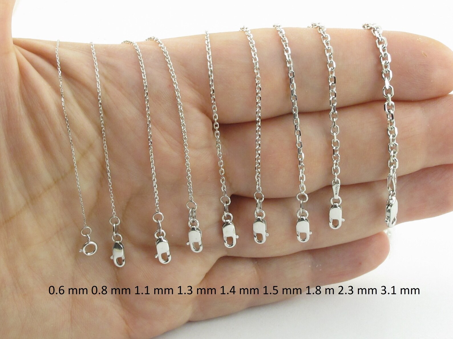 14k Solid White Gold Cable Chain 16″-24″ , 0.6 mm – 3.1 mm